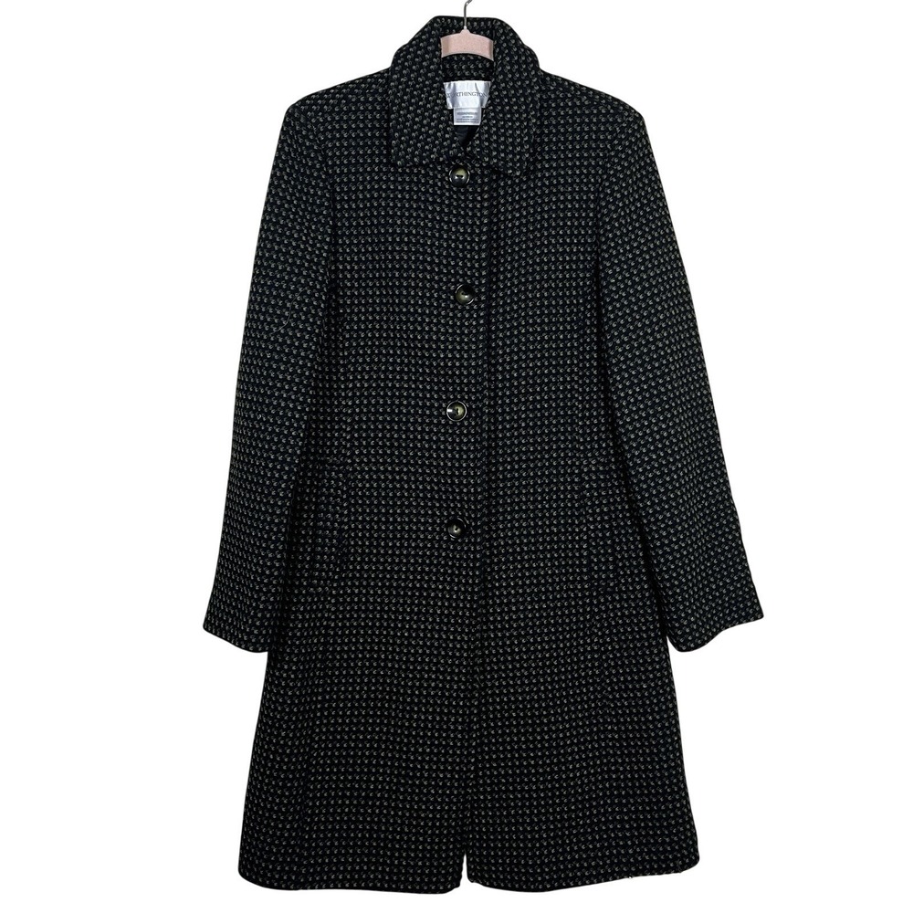 Worthington‎ Wool Blend Black Olive Green Geometric Longline Pea Coat  M Classic